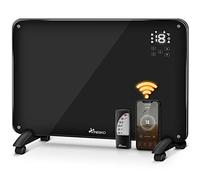 TRESKO Termoconvettore in vetro da 2000 W, APP WiFi, riscaldatore elettrico con telecomando, termoconvettore in vetro Touch e display LCD, riscaldamento elettrico a pavimento o a parete (nero)