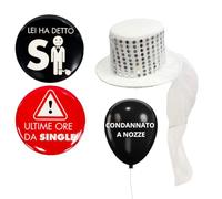 Tresorì - Kit Addio al Celibato con Spille, Cappellino Strass e Palla al Piede "Condannato a Nozze" - Gadget Divertenti Perfetti per Feste, Eventi, Party pre Matrimonio