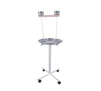 Trespolo Pappagalli Bianco con Ciotole, Vassoio di 45 cm e Ruote - Alto 129 cm