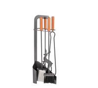 Trespolo per Attrezzi Camino Sagoma Cervo con Paletta Scopino Attizzino e Pinza 15,6x23,5x65 cm in Ferro e Legno Grigio Martellato
