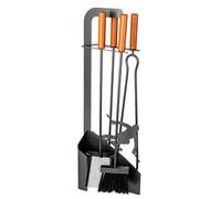 Trespolo per Attrezzi Camino Sagoma Sciatore con Paletta Scopino Attizzino e Pinza 15,6x23,5x65 cm in Ferro e Legno Grigio Martellato