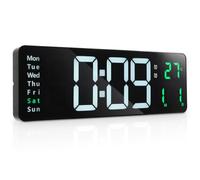 Tressify 16 grandi orologio digitale a LED con telecomando, orologio digitale da parete che visualizza temperatura/settimana/data/ora, orologio da parete con oscuramento automatico e dieci