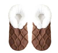 Tressify 2 pantofole spesse e calde e pelose da donna, foderate in sherpa, antiscivolo, calzini invernali per scarpe da casa, colore marrone