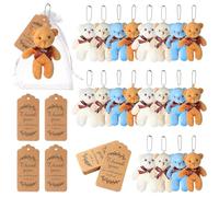 Tressify 20 mini orsetti di peluche ripieni, con etichette di ringraziamento e sacchetti in organza, 4 colori, souvenir per baby shower e bomboniere di compleanno
