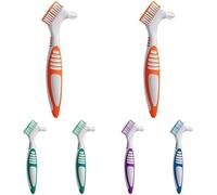 Tressify 6 spazzole per protesi, multicolore a doppia faccia con setole robuste, spazzolino da denti per protesi, manico antiscivolo, confezione individuale, uso domestico e da viaggio