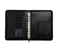 Tressify Blocco note aziendale in finta pelle, nero planner formato A5, 200 pagine ricaricabile, organizer con cerniera con scomparti per carte di credito e portapenne