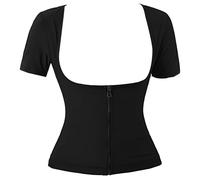 Tressify Camicia da sauna da donna, colore argento, per allenamento a maniche corte, per controllo della pancia, modellatura della figura