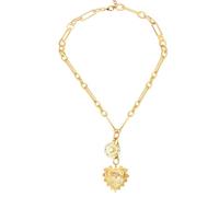 Tressify Collana con ciondolo a forma di cuore dorato da donna, placcata oro, con ciondolo a forma di sole, elegante stile europeo