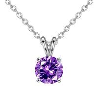 Tressify Collana da donna con zirconia cubica viola, ciondolo rotondo da 8 mm con zircone a quattro rebbi, catena in lega d'argento elettrolitica, lunghezza regolabile 45 + 5 cm