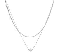 Tressify Collana girocollo con perle a 2 strati da donna, catena in argento con ciondolo rotondo di perle, lunghezza regolabile, gioiello elegante per gli amanti della moda