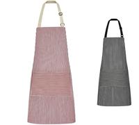 Tressify Confezione da 2 grembiuli a righe con tasche, regolabile con doppia cinghia per il collo, grembiuli da cucina e ristorante, per cucinare al forno, gessato rosso e nero, misto cotone e