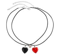 Tressify Coppia di collane a forma di cuore, con ciondolo a forma di cuore in pietra nera e rossa, set di collane retrò abbinate per coppie con forte forza di attacco, girocollo leggero in corda