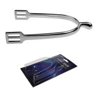 Tressify Coppia di speroni inglesi con estremità a pomello, da uomo, in lega di zinco cromata, in lega di zinco argentata, testa rotonda da 20 mm, aiuto delicato, utile per molte arene, con coperchio