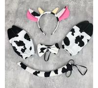 Tressify Costume da mucca per adulti, 4 pezzi, cerchietto con orecchie di mucca con corna, papillon, coda e guanti da zoccolo, accessorio per Halloween, feste a tema fattoria, spettacoli teatrali, set