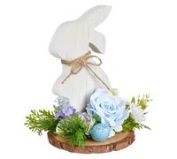 Tressify Decorazione da tavolo a forma di coniglietto pasquale, decorazione rustica primaverile da scrivania, fiori finti e uova maculate, per decorare camini e camini, 18 x 17 cm