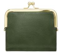 Tressify Portafoglio da donna, retrò, verde, piccolo, compatto, in pelle PU, vintage, con chiusura a bacio in metallo, portamonete pieghevole per signore, 12 x 2 x 10 cm