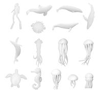 Tressify Set di 15 statuette di animali marini in miniatura per fai da te, in resina, tra cui balena, tartaruga, cavalluccio marino, meduse e calamari