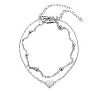 Tressify Set di cavigliere in argento a forma di cuore, delicata cavigliera da spiaggia a strati con catena regolabile, gioiello carino e alla moda, accessorio estivo, perfetto per le vacanze, l'uso