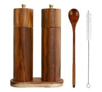 Tressify Set macina sale e pepe in legno, 20,3 cm, macinaspezie manuali con impostazione grossa regolabile, include base, cucchiaio e spazzola per la cucina