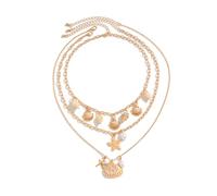 Tressora 1 collana con ciondolo a forma di conchiglia, collana da donna con ciondolo a forma di oceano multistrato, per l'estate, collana placcata in oro con pesce stellato boho e perla