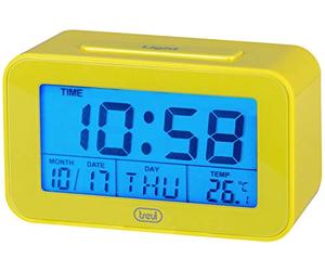 Trevi SLD 3P50 Orologio Digitale con Sveglia, Grande Display LCD Retroilluminato, Calendario, Termometro, Timer, Sveglia Programmabile con 9 Differenti Suonerie, Funzione Snooze, Giallo