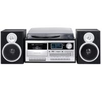 Trevi TT 1072 DAB Giradischi Vintage 25W Tre Velocità (33, 45, 78 Giri) con CD, USB, AUX-IN, Cassette e Radio Digitale, Impianto Stereo All-in-One con Funzione Encoding e Presa Cuffia, Nero