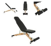 TREXO Leszy - Panca regolabile per allenamento della forza, struttura in acciaio e legno, schienale confortevole con imbottitura in schiuma per l'allenamento del seno, bicipiti