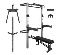 TREXO Mercury Wall Cage con panca integrata - Home Gym montato a parete, struttura in acciaio da 300 kg, gancio per bilanciere regolabile 48-164 cm, supporti di sicurezza 90-170 cm, barra per trazione