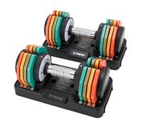 TREXO MULTICOLOR Set di manubri regolabili da 2 x 10 kg in acciaio con manico antiscivolo, ideale per l'allenamento della forza a casa e in palestra, manubri regolabili con base stabile