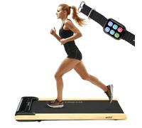 TREXO Tapis roulant elettrico W250 in nero/marrone fitness tapis roulant con potente motore fino a 6 km/h, deambulatore telecomandato compatto pieghevole con monitor LED