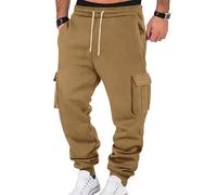 TRFIC, pantaloni cargo da uomo in pile, pantaloni della tuta pesanti con coulisse, elasticizzati, con tasche, jogger larghi, L
