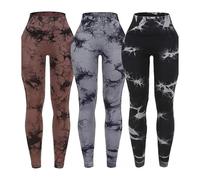 TRgqify-KM High Waist Yoga Leggings for Women Tummy Control Workout Compression Pants Moisture-Wicking Stretchy Gym Running Activewear Seamless Squat-Proof High-Rise Leggings(Brown_L 3PCS)