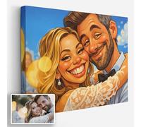 Triangle Déco Caricatura personalizzata del tuo disegno umoristico a colori formato paesaggio Poster Tela Plexiglas o Quadro con Cornice - Regalo originale per Natale, anniversario, matrimonio