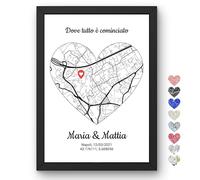 Triangle Déco Poster personalizzato coppia mappa cuore luogo incontro GPS nomi data con o senza Cornice Carta Tela Plexiglass - Regalo San Valentino anniversario matrimonio Natale