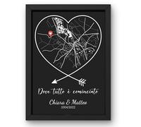 Triangle Déco Poster personalizzato coppia mappa luogo incontro con o senza Cornice Dove tutto è iniziato nomi data Poster Tela Plexiglass Quadro - Regalo anniversario matrimonio San Valentino Natale