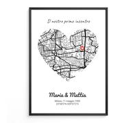 Triangle Déco Poster personalizzato mappa cuore per coppia - Quadro con coordinate GPS luogo speciale con o senza cornice - Carta Tela Plexiglass - Regalo romantico San Valentino Anniversario Natale