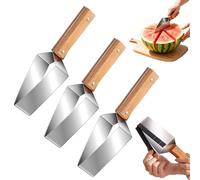 Triangle Watermelon Cutter Large Piece, Stainless Steel Quick Watermelon Cutter Slicer Tool With Wooden Handle, 2-In-1 Stainless Steel Tomato Fruit Slicer For Home Kitchen Camping Picnic (3PCS)