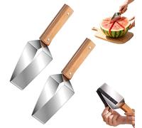 Triangle Watermelon Cutter Large Piece, Stainless Steel Quick Watermelon Cutter Slicer Tool With Wooden Handle, 2-In-1 Stainless Steel Tomato Fruit Slicer For Home Kitchen Camping Picnic (2PCS)