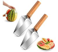 Triangle Watermelon Cutter, Stainless Steel Handheld Fruit Various Melon Slicer, with Wooden Handle Quickly Slice Tool for Kitchen and Camping Picnic Gadgets (2PCS)