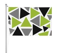 Triangoli casuali verde lime grigio nero su bianco,Bandiera da giardino, bandiera decorativa da cortile, bandiera bifacciale, 2x3 piedi, per esterni e interni