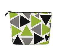 Triangoli casuali verde lime grigio nero su bianco, Borsa per cosmetici in lino sintetico Borsa per trucco Borsa da viaggio portatile