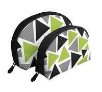 Triangoli casuali verde lime grigio nero su bianco, Borsa per trucco a conchiglia Portamonete da donna Borsa da toilette piccola Borsa per cosmetici 2 pezzi