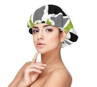 Triangoli casuali verde lime grigio nero su bianco,Cuffia da notte in raso per adulti - Cuffia da notte elastica per donna, copricapelli per la notte