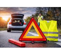 Triangolo Emergenza Auto Omologato + Giubbino Catarifrangente Kit Sicurezza