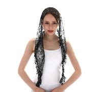 Triangolo pizzo mantilla velo tulle sciarpa copertura velo chiesa per matrimonio di massa damigelle - Nero - Medium