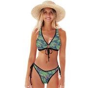 Triangolo Stringa Bikini Cravatta Stringa Frontale Tie-Side Costumi Da Bagno Donna 2 Pezzi Sexy Costumi Da Bagno XS-, Le foglie delle palme, L