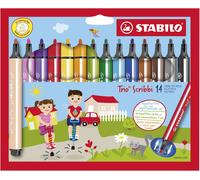 Triangular Fibre-Tip Pen - STABILO Trio Scribbi - Pack of 14 - Assorted Colours