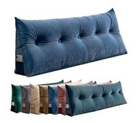 Triangular Wedge Headboard Pillow Bed Rest Backrest, Grande Bolster Cushion Removable with Side Pockets Positioning Support for Reading Sitting Daybed Sofà Bunkbed(Dark Blue, 200 cm)