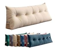 Triangular Wedge Headboard Pillow Bed Rest Backrest, Large Bolster Cushion Removable with Side Pockets Positioning Support for Reading Sitting Daybed Sofà Bunkbed(Beige, 180 cm)
