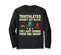 Triathletes Dont Get Old Retro Swim Bike Run Divertente Triathlon Maglia a Manica